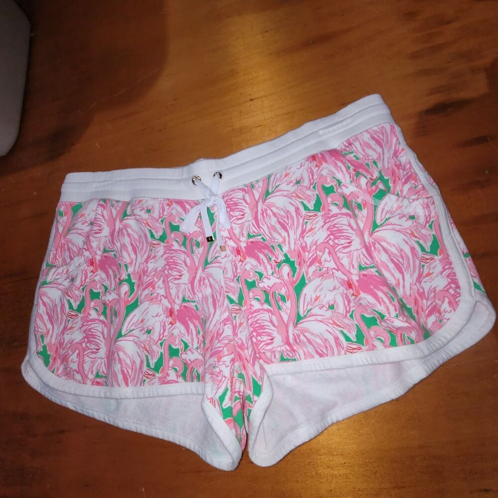 Lilly Pulitzer Chrissy Terry Beach Shorts Size XL Pink Colony Flamingo
